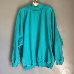 Vintage 80's ACTION GEAR Women's Med Teal Cotton Mock Neck Pullover Sweatshirt